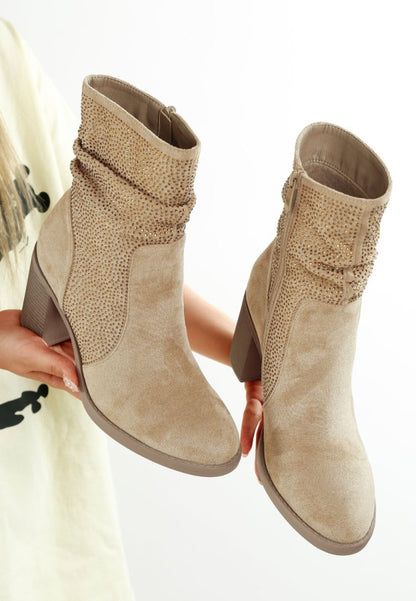 Chinar Rhinestone Studded Slouchy Ankle Boots - Tigbul's Variety Fashion Shop