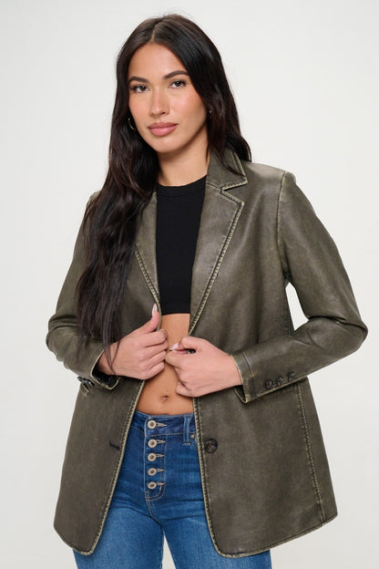 Coalition LA Single-Breasted Vegan Leather Blazer - Tigbul's Variety Fashion Shop