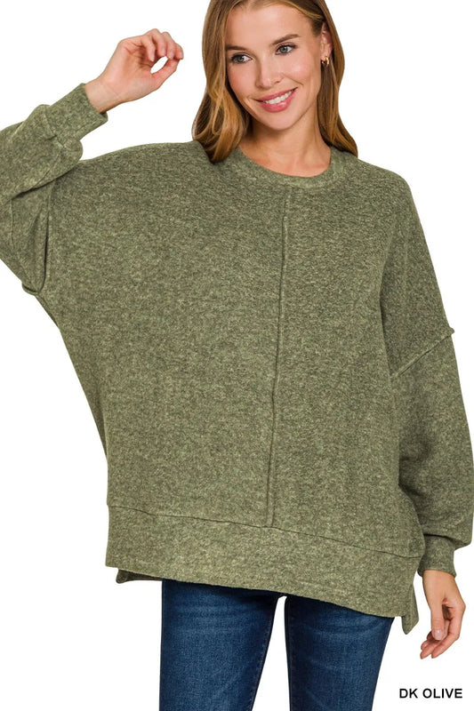 Zenana Brushed Melange Hacci Oversized Sweater - Tigbul's Variety Fashion Shop