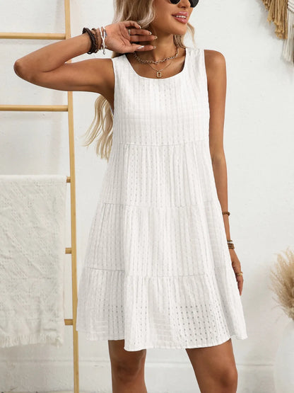 Plaid Round Neck Sleeveless Mini Dress - Tigbul's Variety Fashion Shop