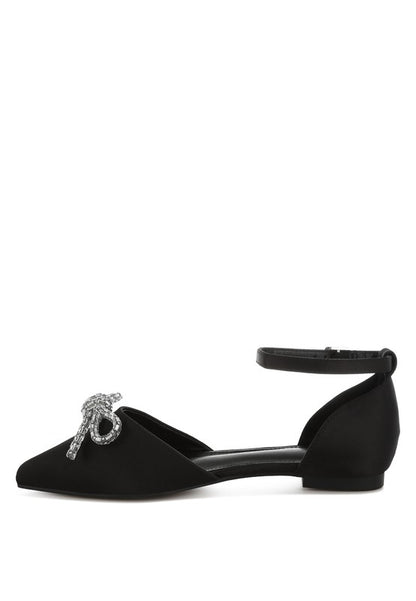 Simina Rhinestone Detail Bow Flat Sandals - Tigbul's Variety Fashion Shop