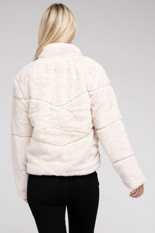 Fluffy Zip-Up Sweater Jacket - Tigbuls Variety Fashion