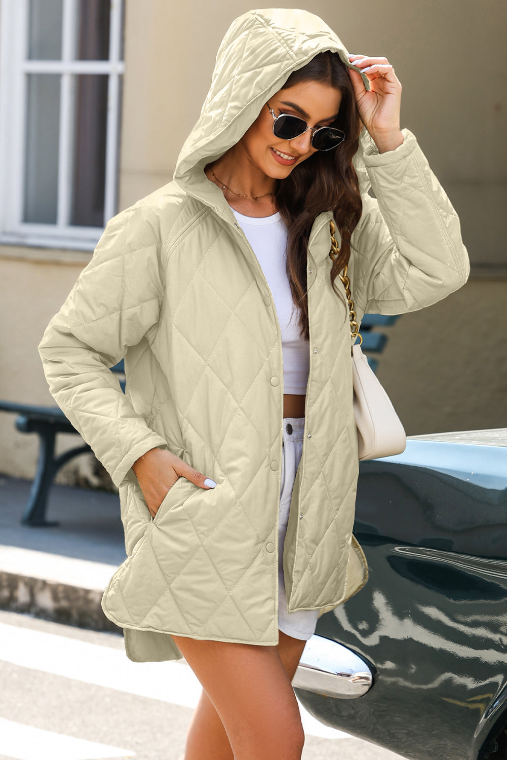 Snap Down Long Sleeve Quilted Winter Coat - Tigbul's Variety Fashion Shop