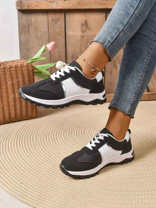 Contrast Lace Up Sneakers - Tigbul's Variety Fashion Shop