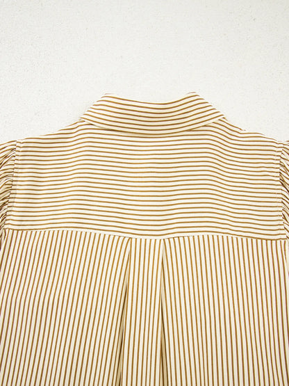 Stripe Collared Neck Cuffed Long Sleeve Drop Waist Mini Dress - Tigbul's Variety Fashion Shop