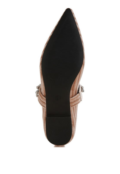 Dresden Diamante Brooch Velvet Ballerinas - Tigbul's Variety Fashion Shop