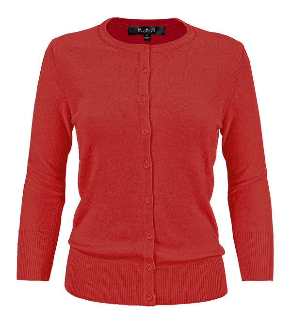 Ladies Crewneck Button Down Knit Cardigan Sweater - Tigbul's Variety Fashion Shop