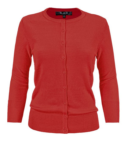 Ladies Crewneck Button Down Knit Cardigan Sweater - Tigbul's Variety Fashion Shop