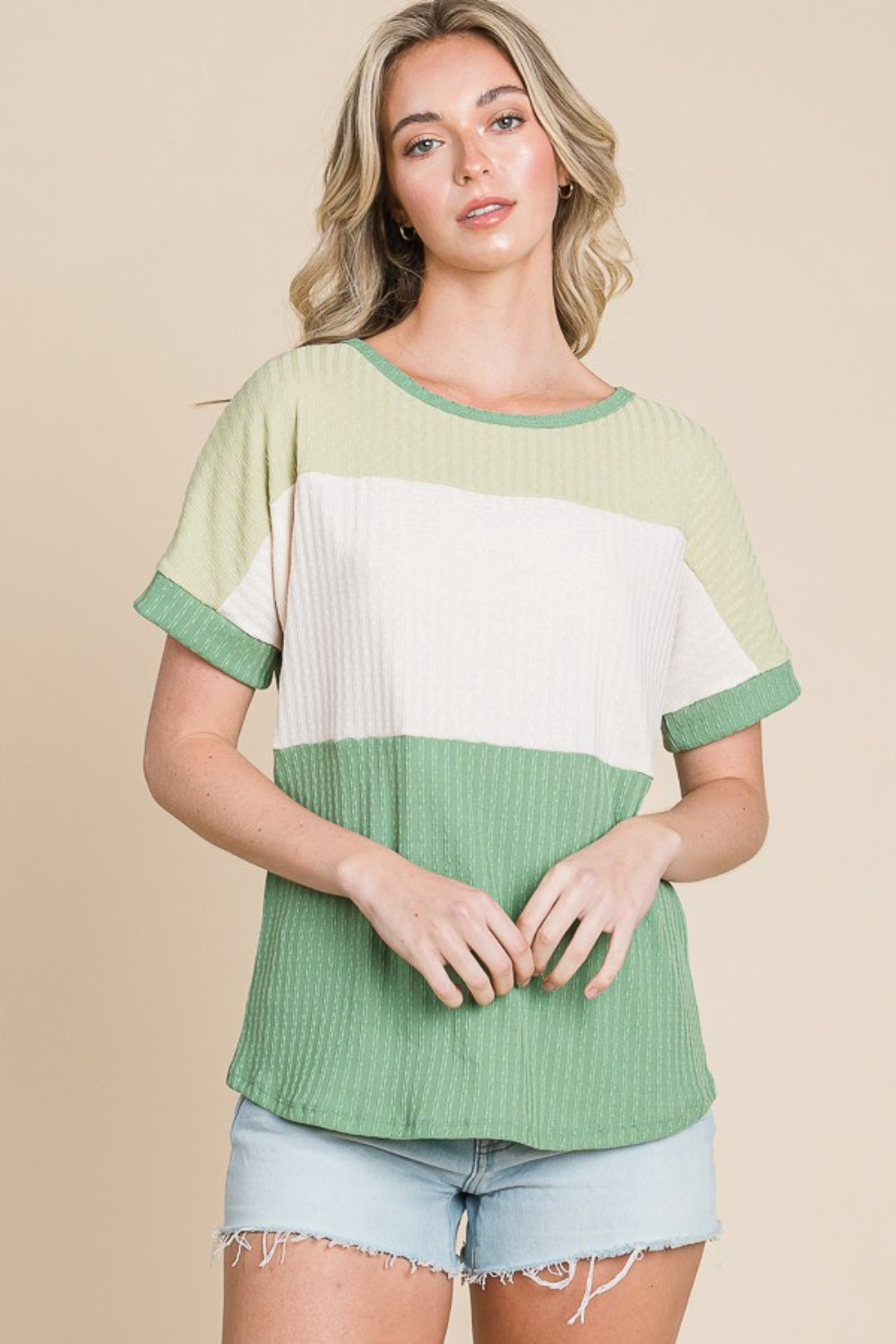 Green Color Block Short Sleeve T-Shirt | Tigbuls Variety Fashion