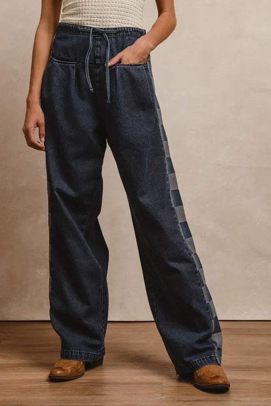 BiBi Washed Denim Mix And Match Long Pants - Tigbul's Variety Fashion Shop