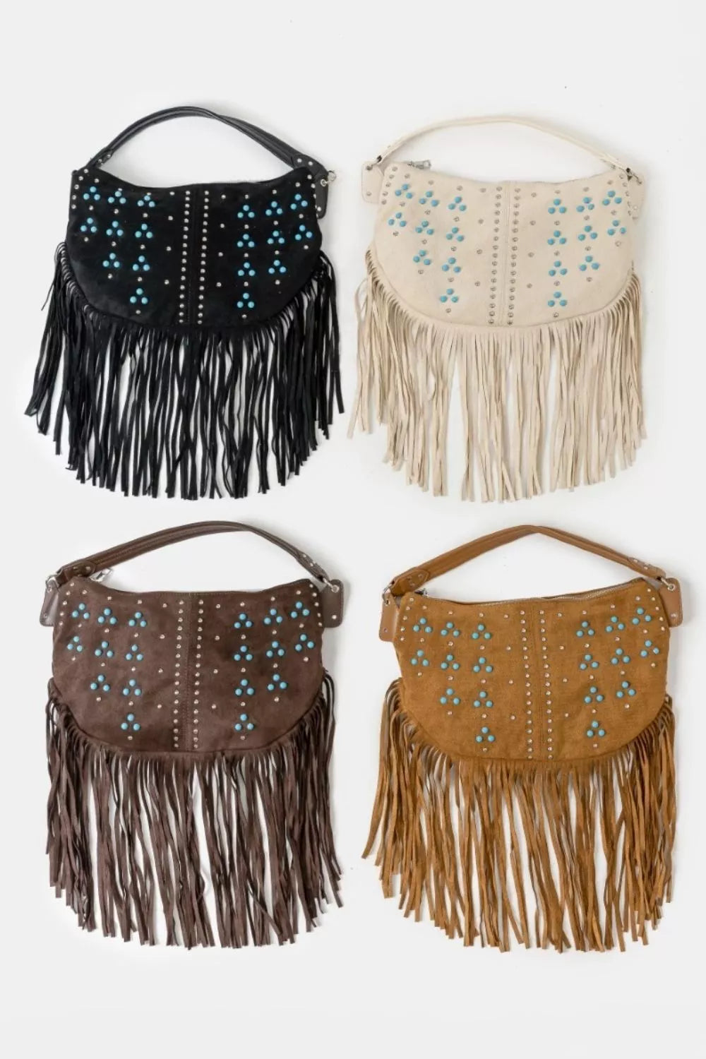 Fame Studded Pattern Multi Fringe Hobo Shoulder Bag - Tigbul's Variety Fashion Shop
