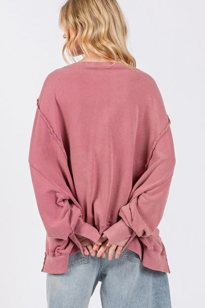 SAGE + FIG Mineral Wash Side Slit Oversized Sweatshirt - Tigbul's Variety Fashion Shop