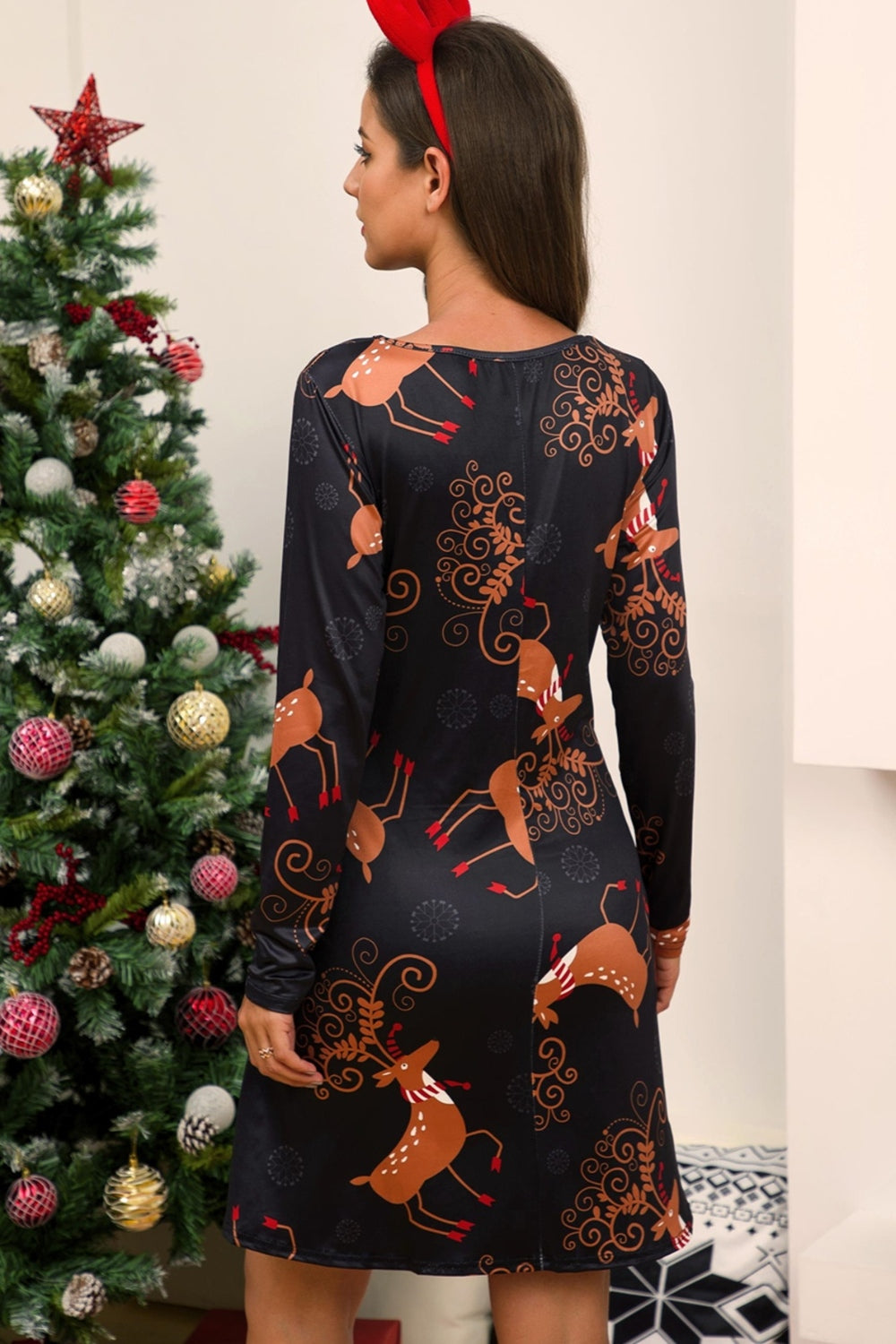 Full Size Christmas Long Sleeve Dress - Tigbul's Variety Fashion Shop