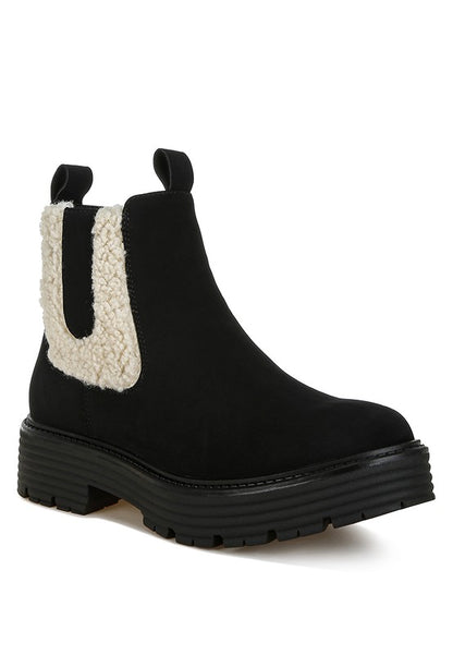 Mothman Faux Fur Detail Chunky Ankle Boots - Tigbul's Variety Fashion Shop