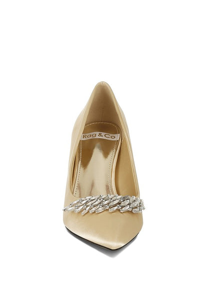 Rhodolia Diamante Brooch Detail Satin Pumps - Tigbul's Variety Fashion Shop