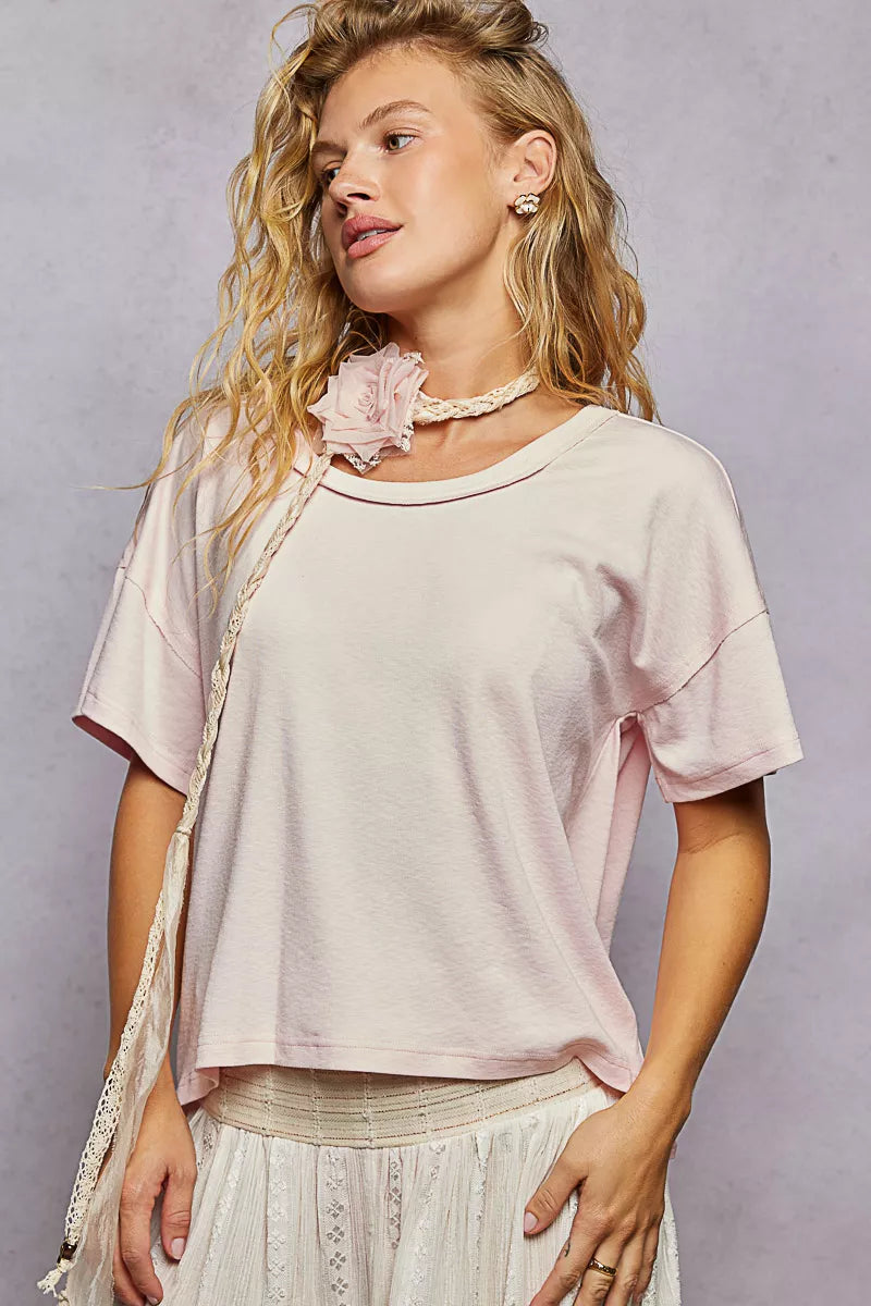 POL Round Neck Short Sleeve T-Shirt with High Low Hem - Tigbul's Variety Fashion Shop