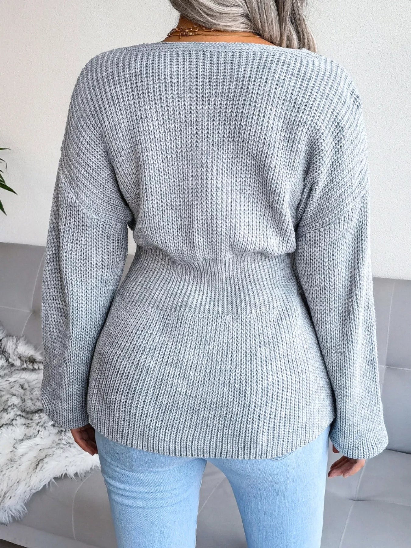 V-Neck Dropped Shoulder Sweater - Tigbul's Variety Fashion Shop