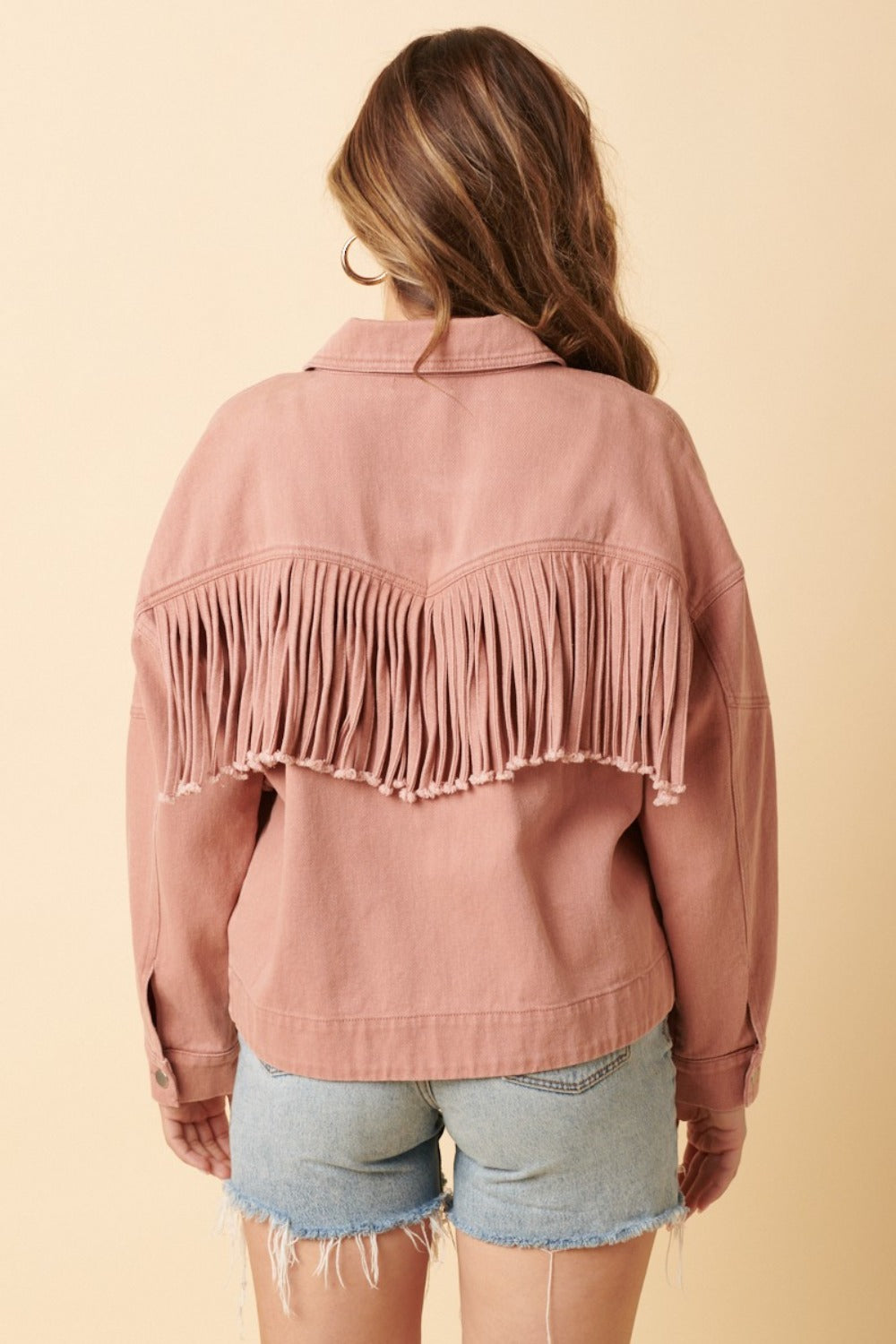 Pink Fringe Detail Cotton Twill Jacket - Tigbul's Variety Fashion Shop