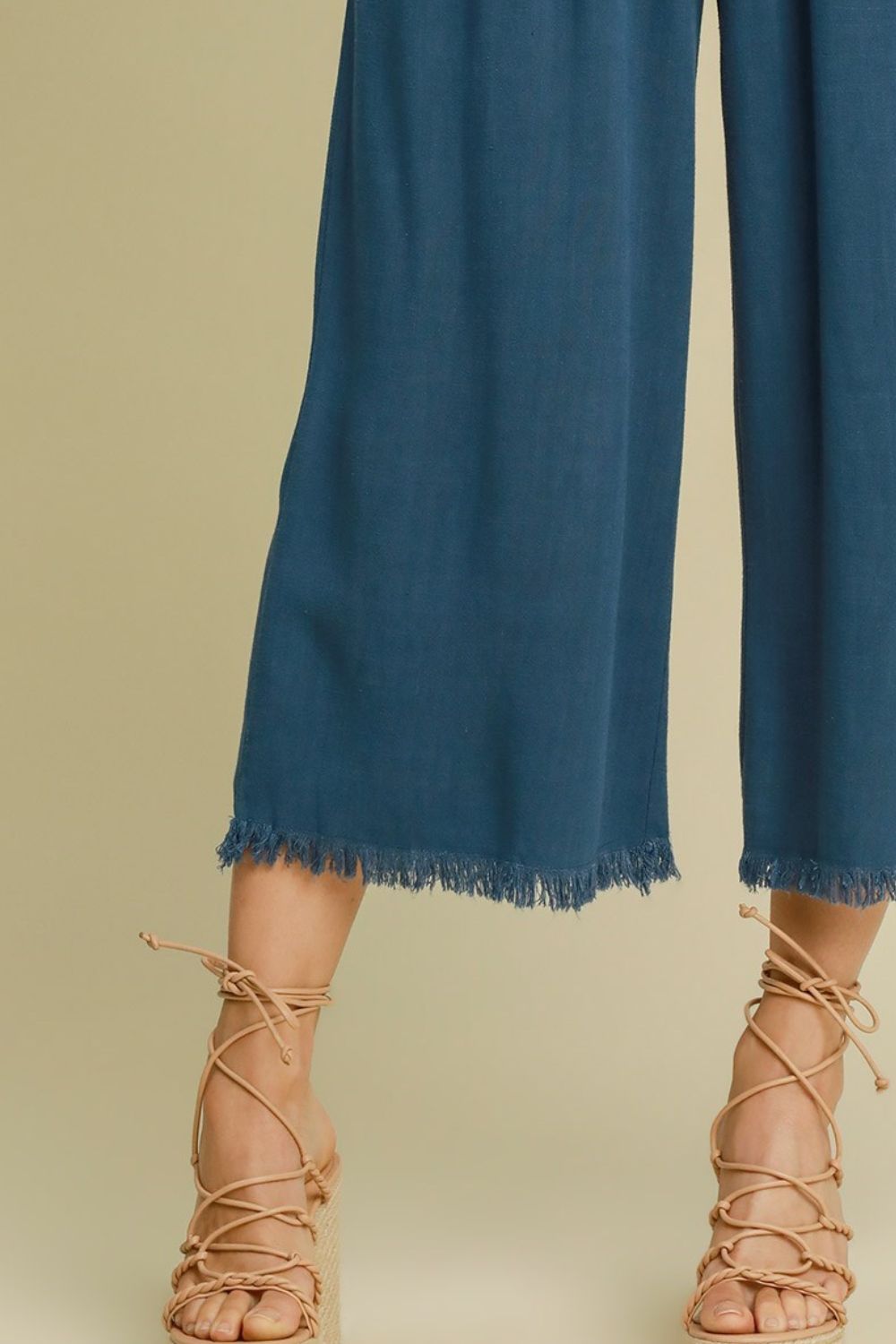 Umgee Full Size Linen Blend Elastic Waistband Wide Leg Pants Plus Size - Tigbul's Variety Fashion Shop