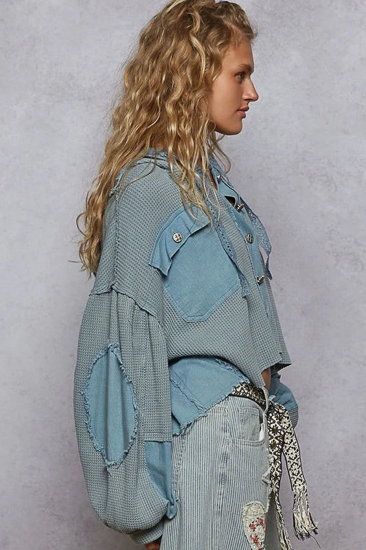 POL Contrast Cropped Jacket with Raw Edge Detail - Tigbul's Variety Fashion Shop
