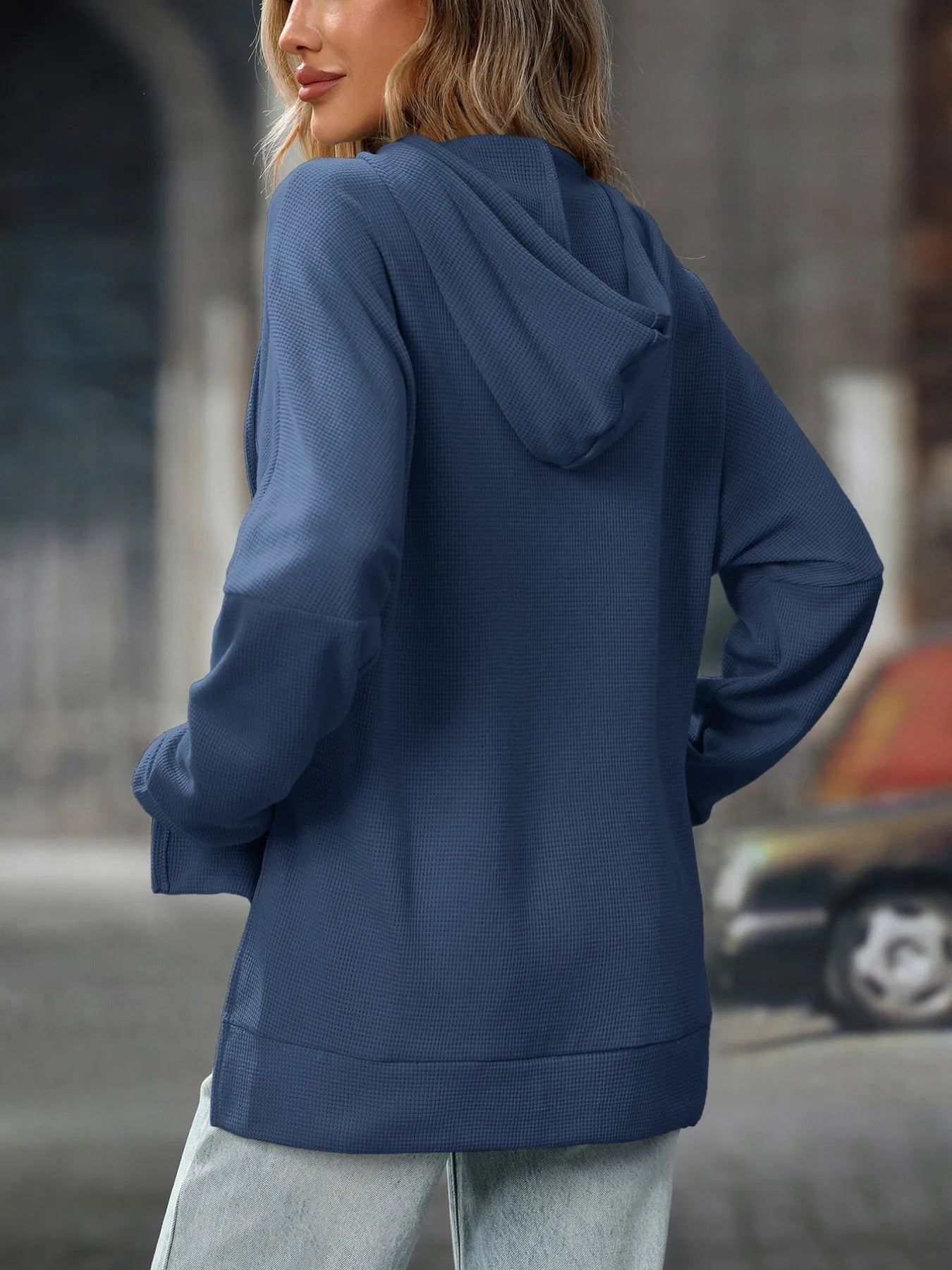 Textured Drawstring Long Sleeve Hoodie - Tigbul's Variety Fashion Shop
