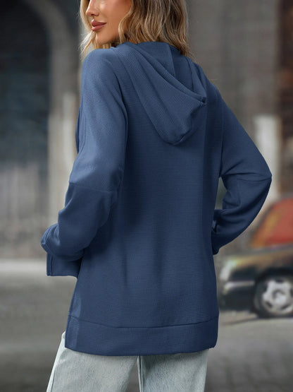 Textured Drawstring Long Sleeve Hoodie - Tigbul's Variety Fashion Shop