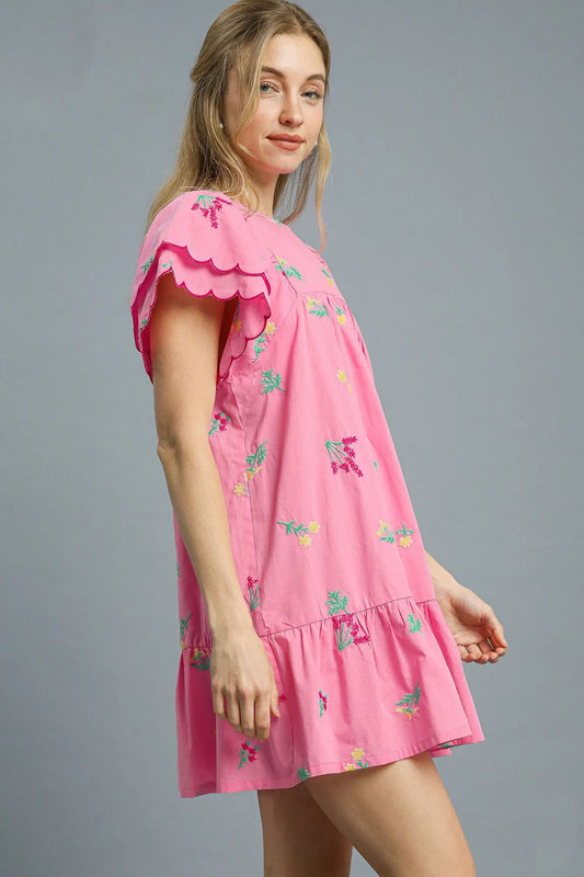 Umgee Floral Embroidered Short Sleeve Mini Dress - Tigbul's Variety Fashion Shop