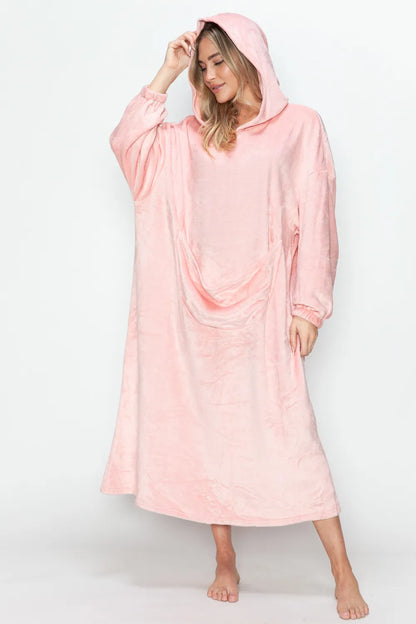 Double Take Full Size Pocketed Hooded Midi Lounge Dress - Tigbul's Variety Fashion Shop