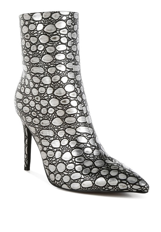 Moolah Embossed Stiletto Heel Ankle Boots - Tigbul's Variety Fashion Shop