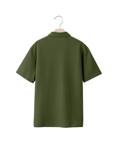 Men's Full Size Waffle Short Sleeve Polo with Zipper Detail Plus Size - Tigbul's Variety Fashion Shop