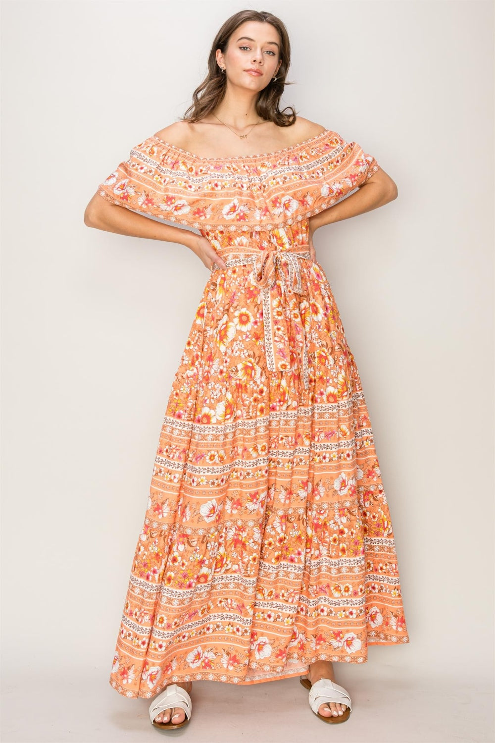 HYFVE Floral Off-Shoulder Tie Front Maxi Dress - Tigbul's Variety Fashion Shop