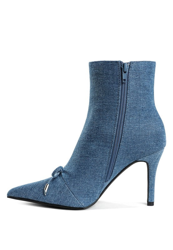 Flapper Bow Detail Denim Ankle Boots - Tigbul's Variety Fashion Shop