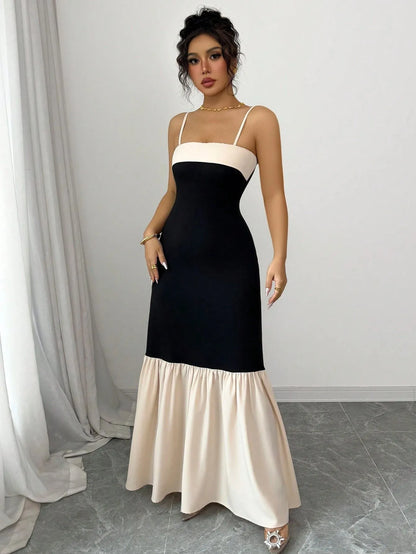 Two-Tone Spaghetti Strap Maxi Dress - Tigbul's Variety Fashion Shop