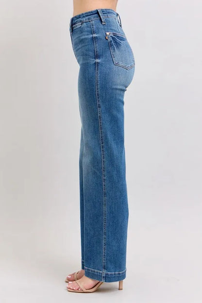 Judy Blue Full Size High Waist Contrast Thread Straight Plus Size - Tigbul's Variety Fashion Shop