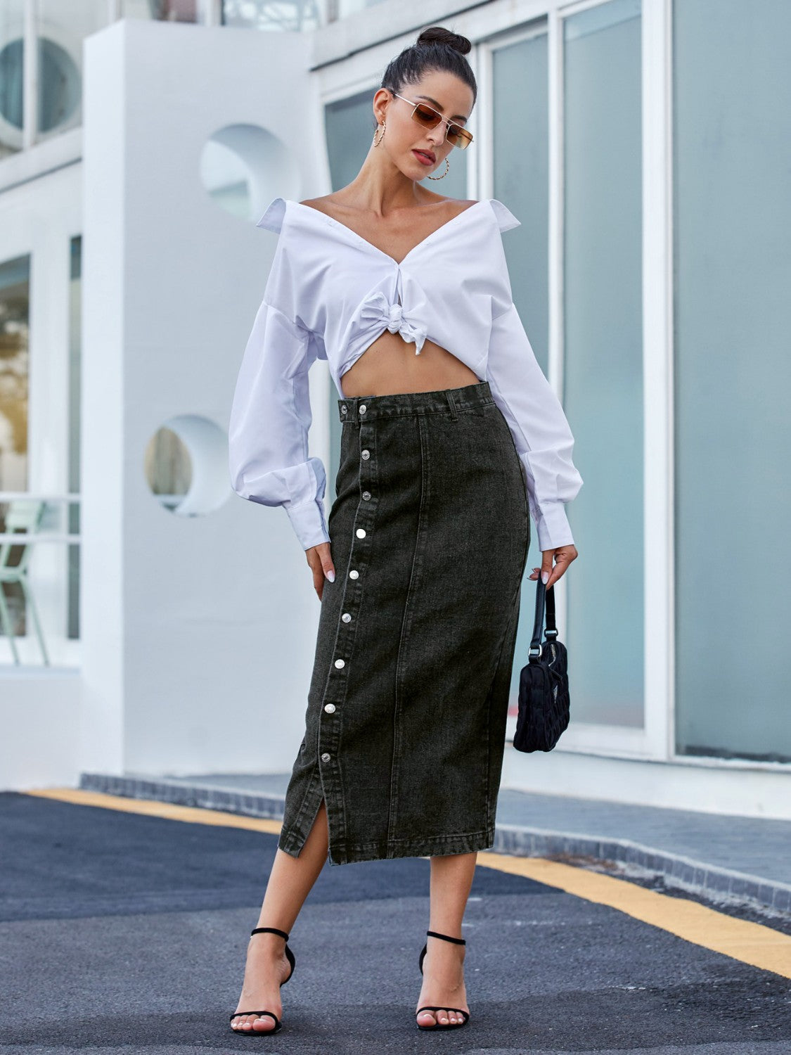 Button Down Denim Skirt - Tigbuls Variety Fashion