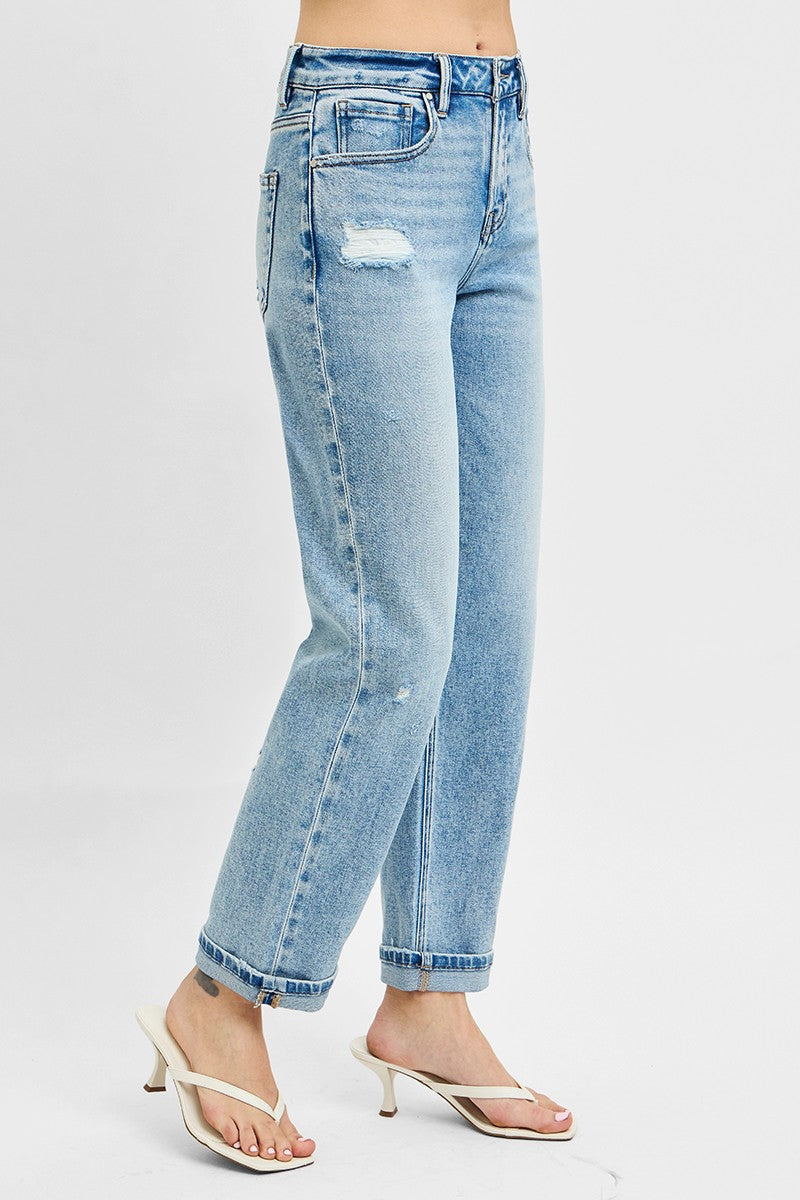 RISEN Full Size High Rise Ankle Boyfriend Distressed Jeans Plus Size - Tigbul's Variety Fashion Shop