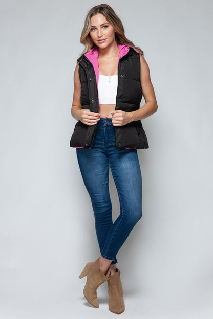 Snobbish Snap and Zip Closure Hooded Vest - Tigbul's Variety Fashion Shop