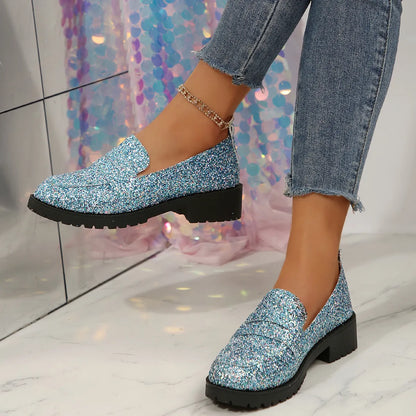 Ladies Round Toe Block Heel Loafers - Tigbul's Variety Fashion Shop