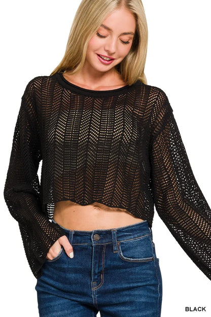 Zenana Open Knit Cropped Sweater - Tigbul's Variety Fashion Shop