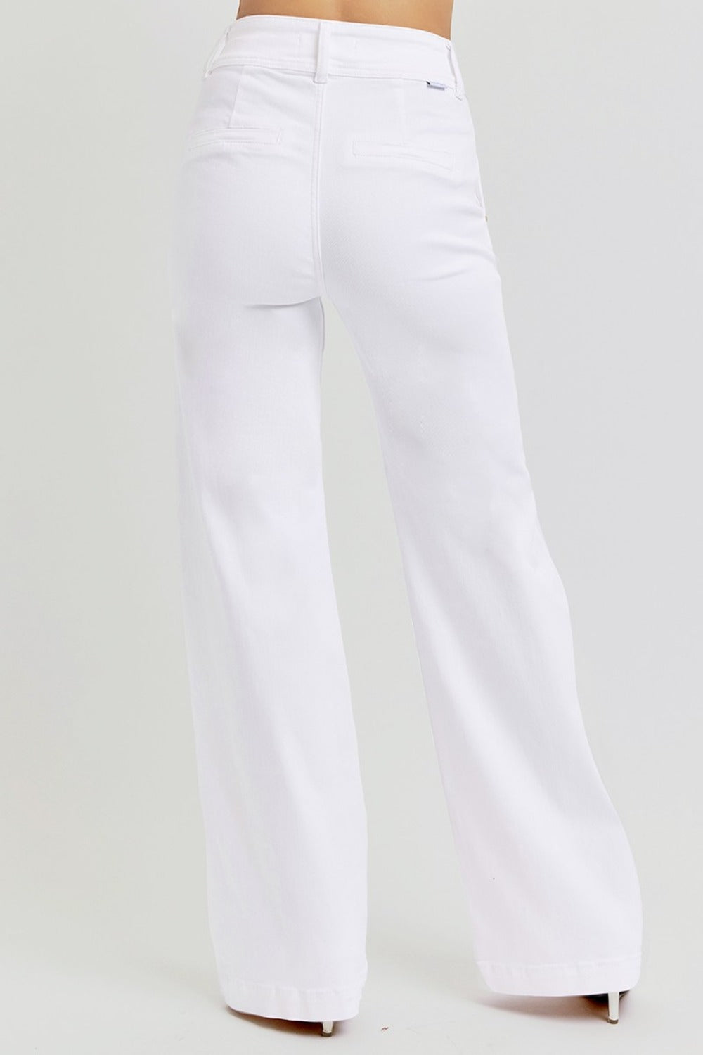 White Tummy Control Double Button Wide Leg Jeans Small-3XL - Tigbul's Variety Fashion Shop