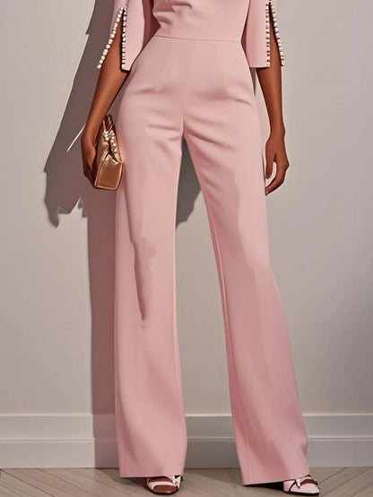 Wide-Leg Jumpsuit with Slit Sleeve - Tigbul's Variety Fashion Shop