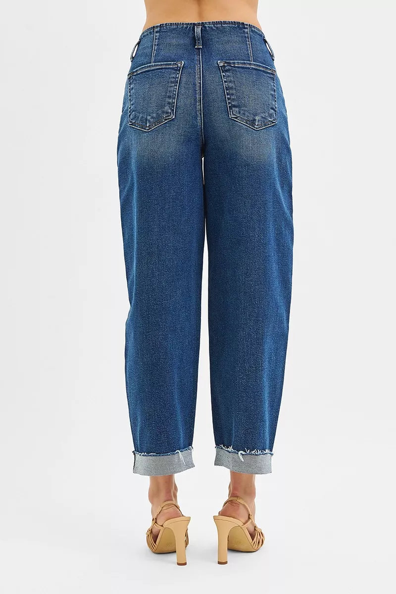 RISEN High Rise Fit Barrel Cuffed Jeans - Tigbul's Variety Fashion Shop