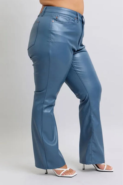 Judy Blue Full Size High Waist Tummy Control Faux Leather Bootcut Pants Plus Size - Tigbul's Variety Fashion Shop