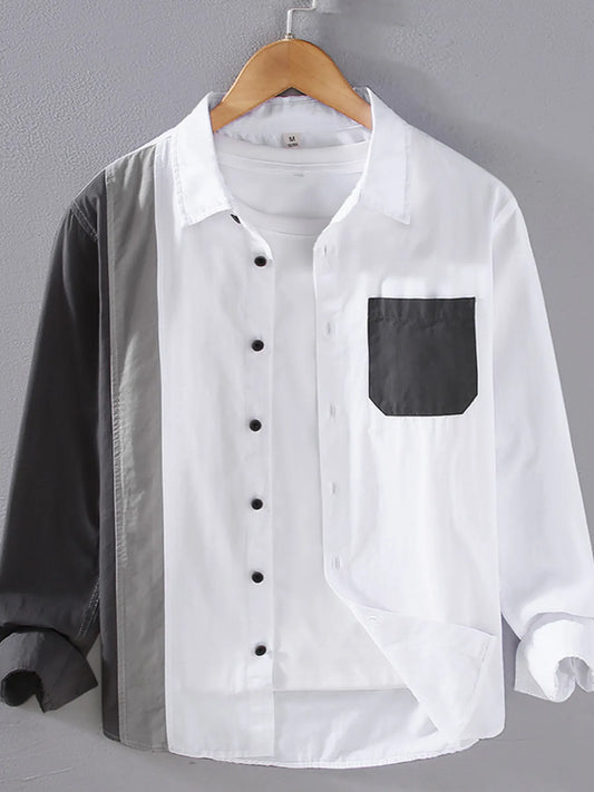 Men's Plus Size Color Block Long Sleeve Shirt - Tigbul's Variety Fashion Shop