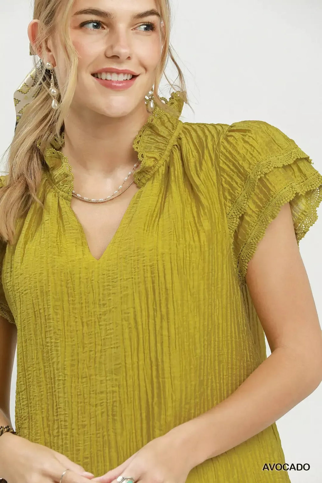 Umgee Lace Trim Ruffle Top - Tigbul's Variety Fashion Shop