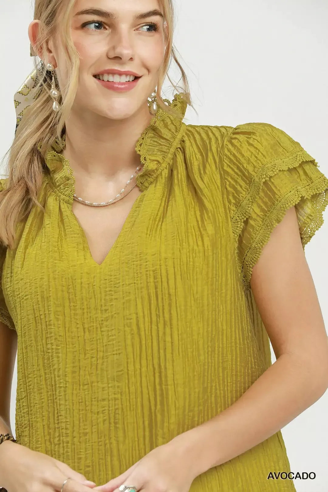 Umgee Lace Trim Ruffle Top - Tigbul's Variety Fashion Shop