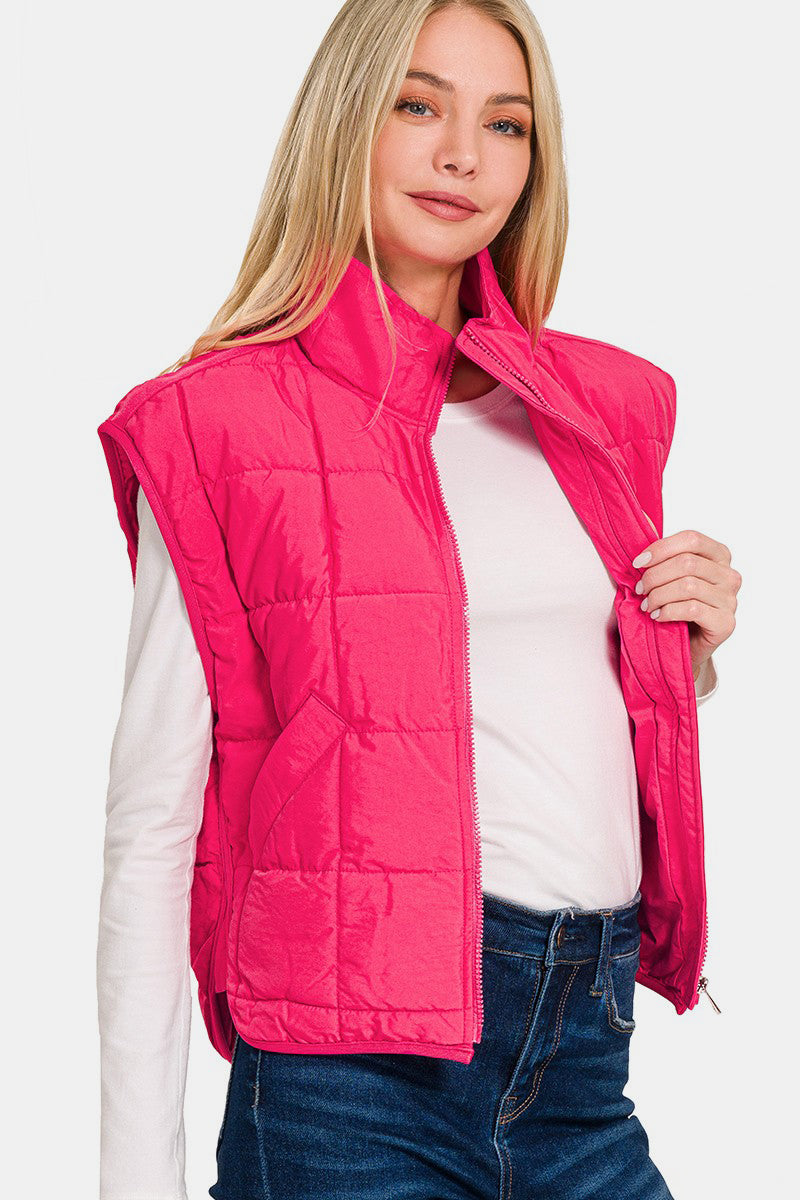 Zenana Zip Up Cropped Puffer Vest with Pockets - Tigbul's Variety Fashion Shop