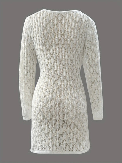Openwork Long Sleeve Knit Dress - Tigbul's Variety Fashion Shop
