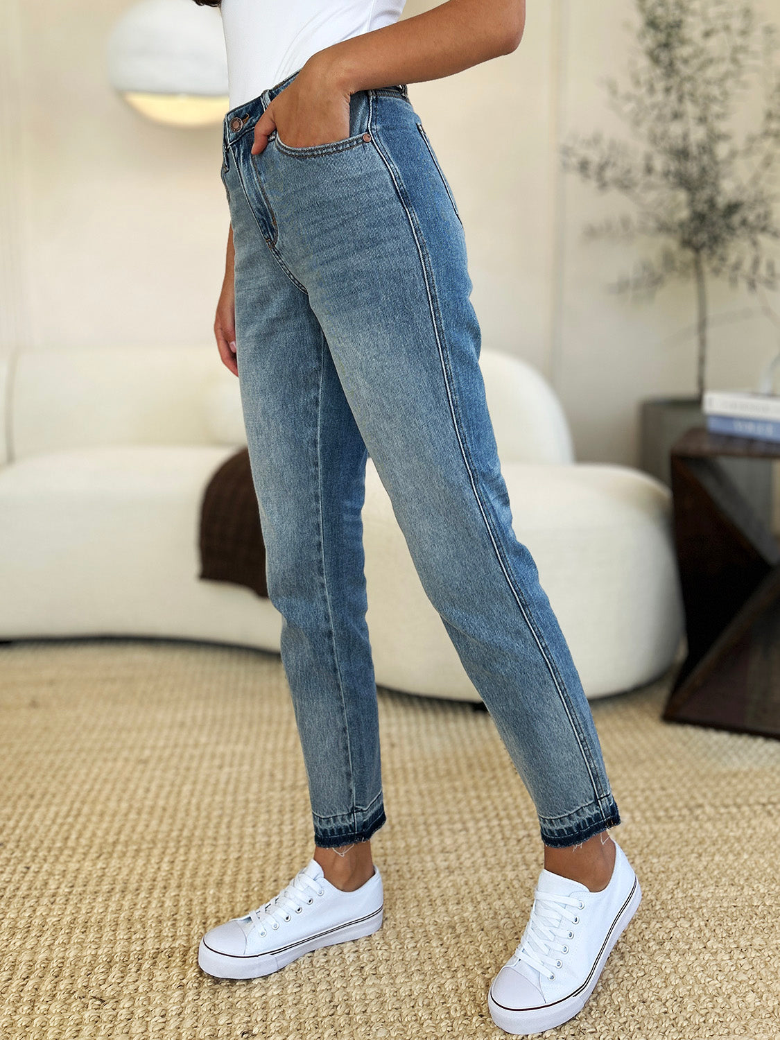 Judy Blue Full Size Mid Rise Rigid Magic Release Hem Jeans - Tigbul's Variety Fashion Shop