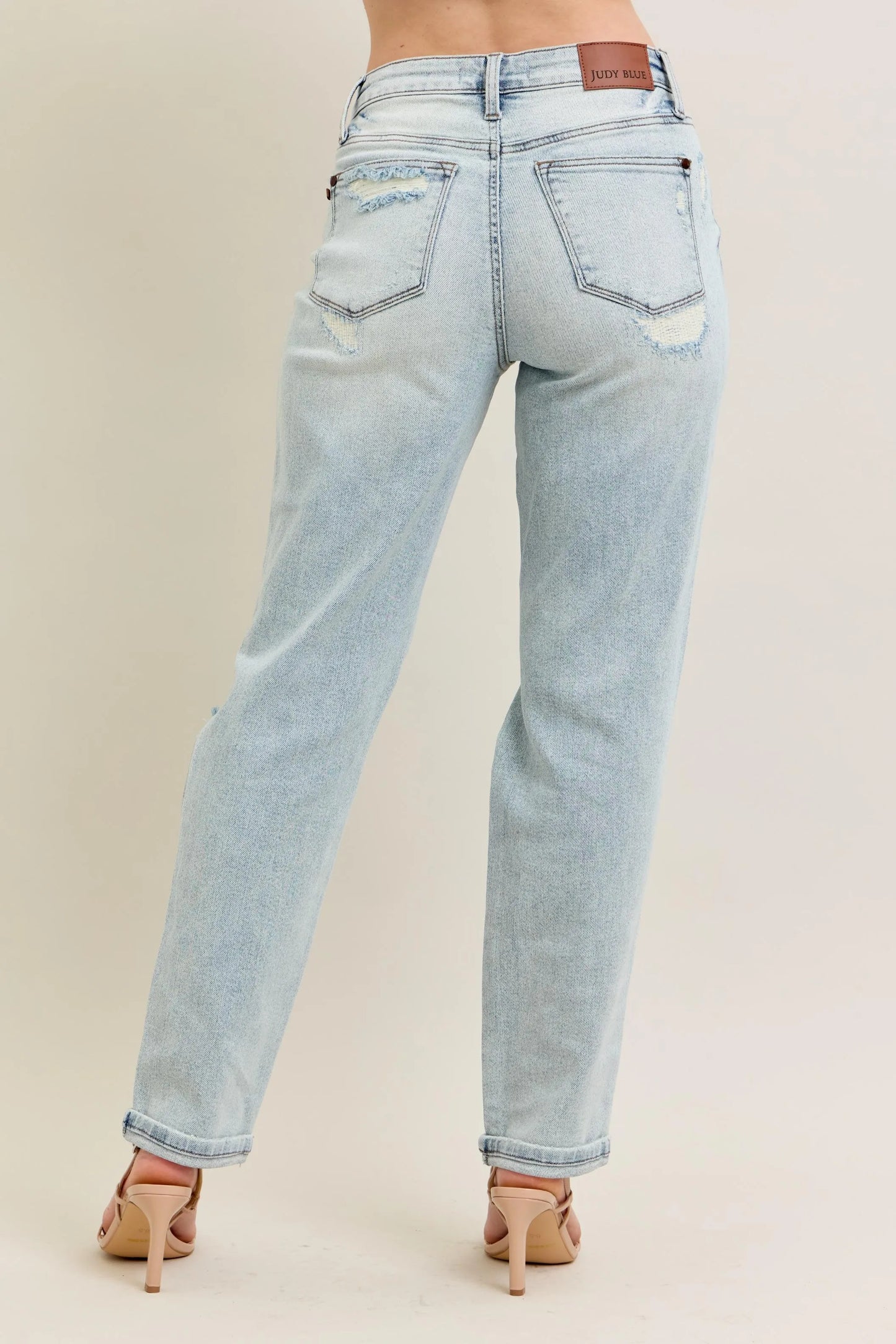 Judy Blue Full Size Mr Repair Stitch Detail Destroy Single Cuff Bf Jeans Plus Size - Tigbul's Variety Fashion Shop